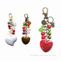 New Arrival Heart-shaped Charms Keychain, Made of Acrylic Beads and Alloy